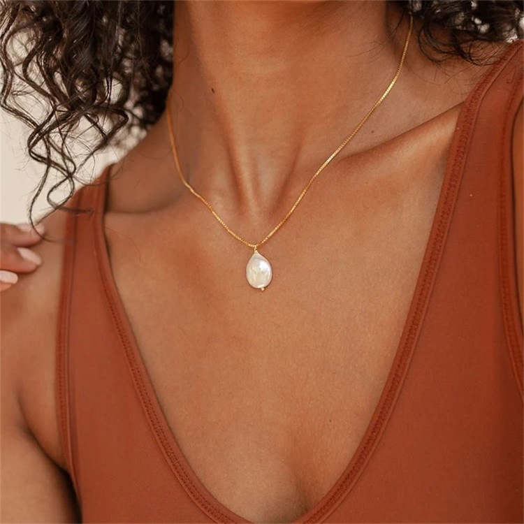 Stainless Steel Freshwater Pearl 14K Gold Plated Rose Gold Plated Simple Style Plating Solid Color Freshwater Pearl Pendant Necklace display picture 3