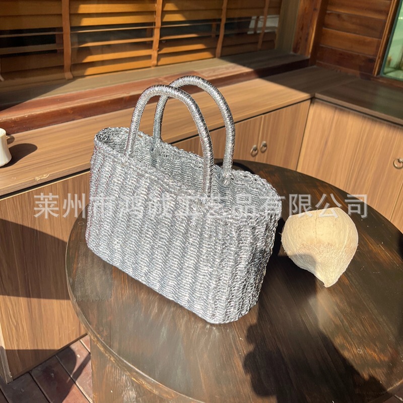 Internet Celebrity silver Handmade Woven Bag Women's Large Capacity Vegetable Basket Bag Korean-style Ins Flash Bag Handbag