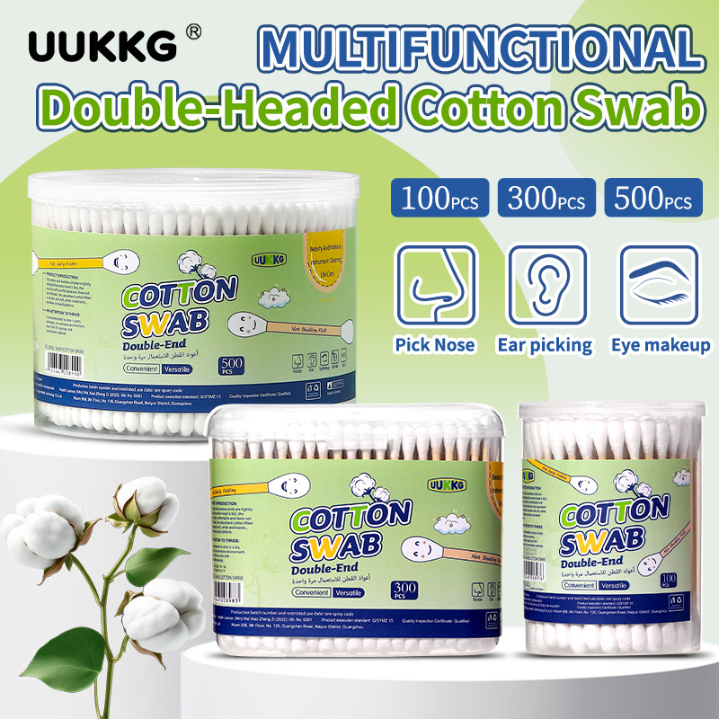UUKKG doble punta de bambú tampón de algodón 500 paquetes de salón de belleza para el cuidado del hogar, extracción de orejas, tampón de algodón maquillaje, exclusivo transfronterizo