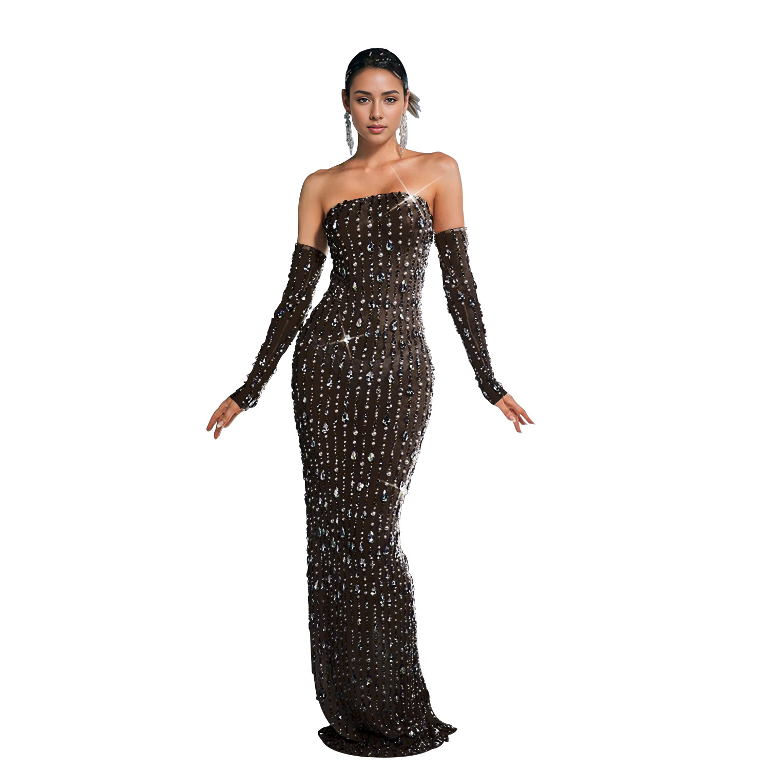 C7021 AliExpress transfronterizo Amazon estación independiente de moda europea y americana ropa de mujer de diamante caliente vestido vestido vestido largo image 7