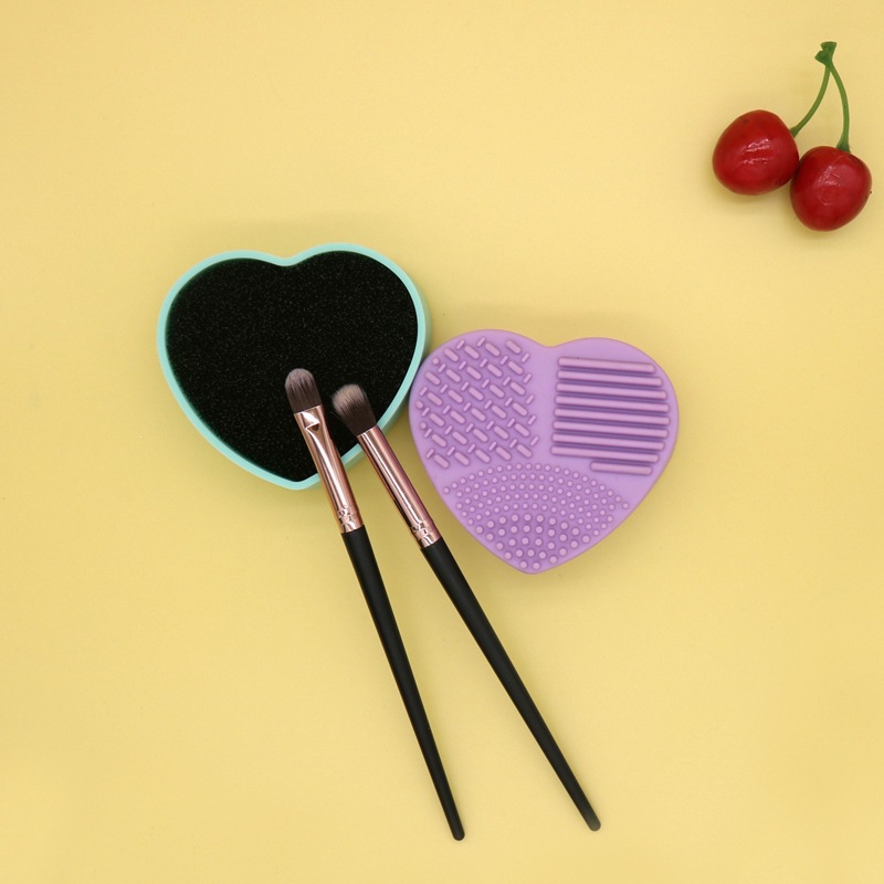 Caja de lavado en forma de corazón esponja de silicona cariño cepillo de maquillaje caja de limpieza en seco caja de limpieza de cepillo de maquillaje de doble uso