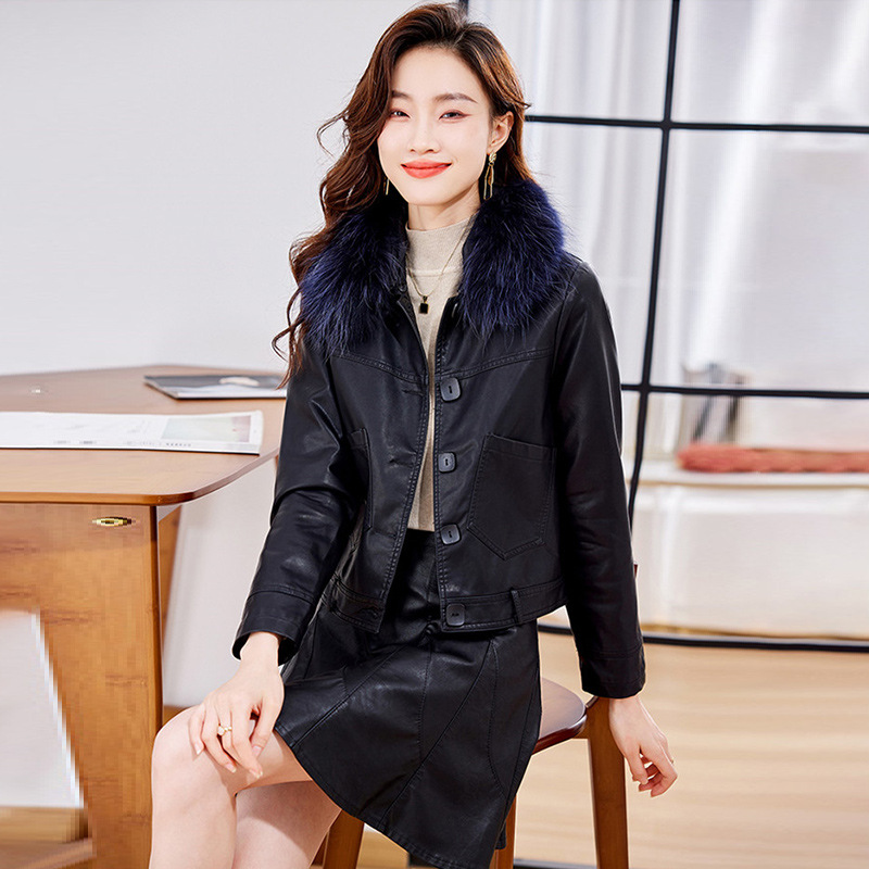 검정 여우털 칼라 안감 기모