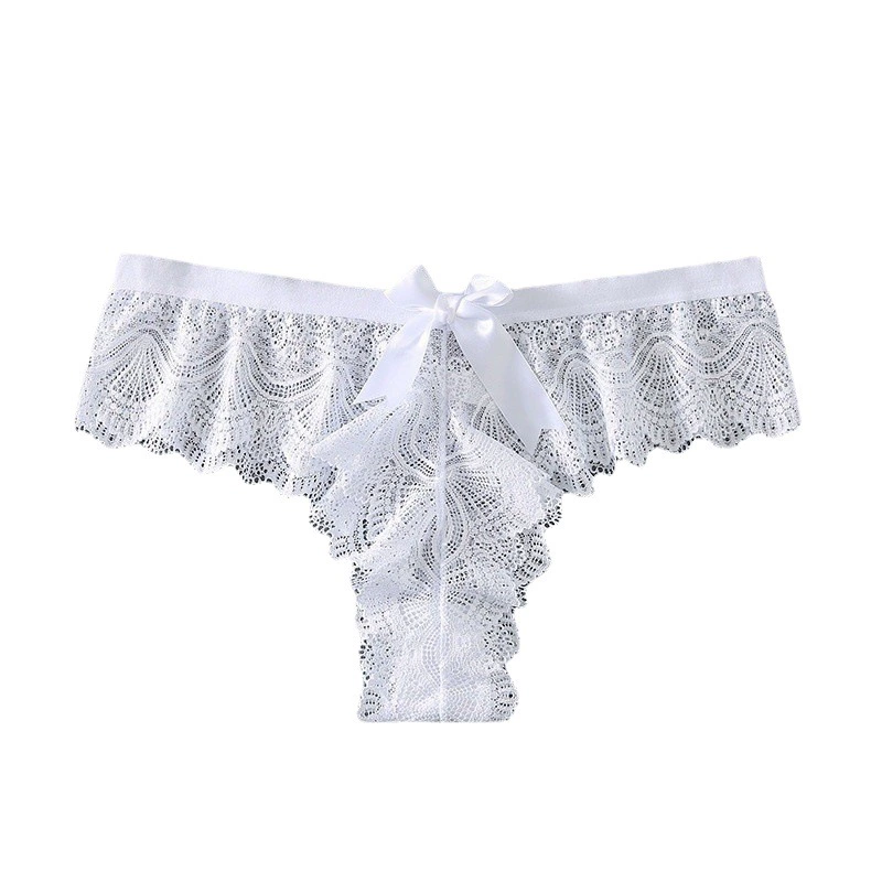 Lace Bow Mid-Rise Women's Briefs, Breathable Sexy Panties, European Style, L–4XL