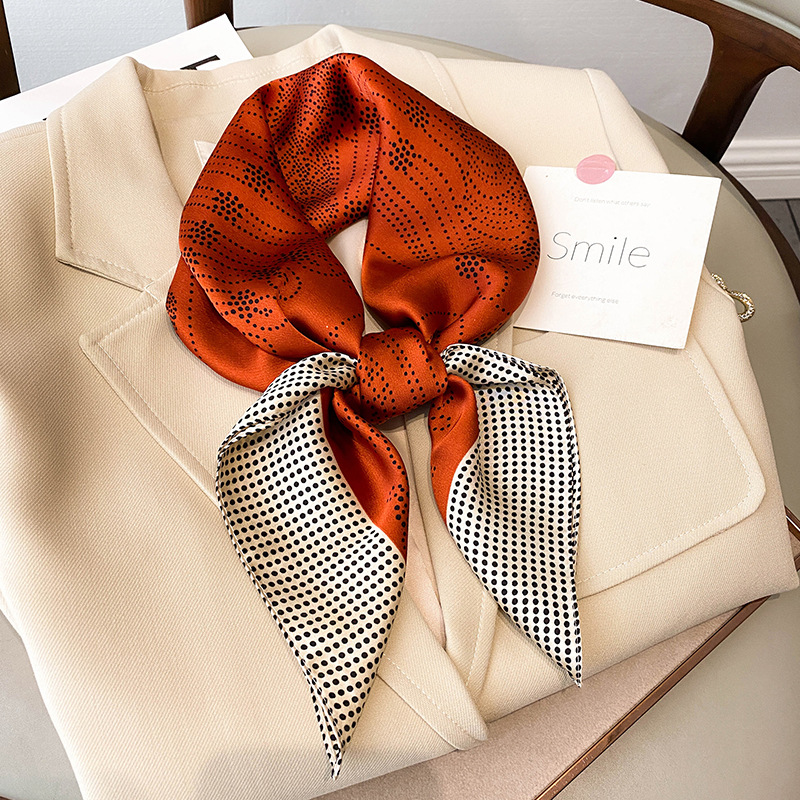 55g Weight Women'S Fashion Korean Style Printing Bag Polka Dots Satin Silk Scarf