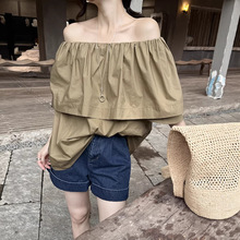 [初打]十三行夏季纯棉法式两穿披肩阔型一字肩度假风上衣女CSA826