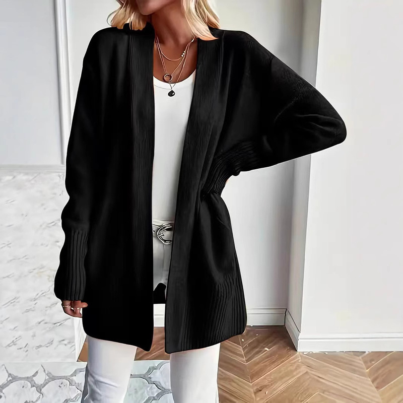 Foreign Trade Cross-Border Amazon Wish Aliexpress Solid Color Pocket Knit Cardigan Plus Size Women's Long-Sleeve Loose Fit