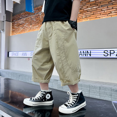 Children's solid color casual cropped pants summer 2024 new boys' pants boys' medium and large children's thin sports pants trendy