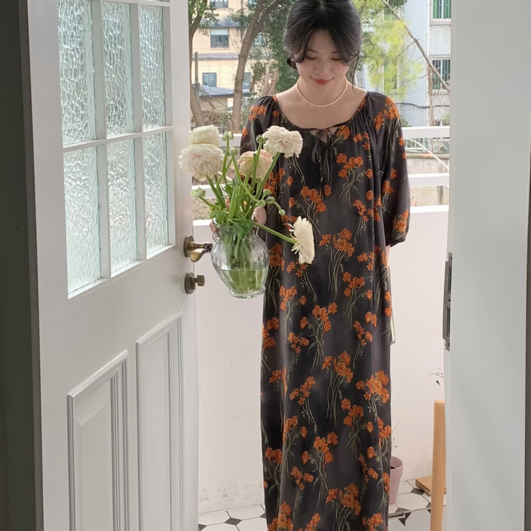 Camisón mujer verano falda larga de playa delgada pijama de seda de algodón primavera y otoño damas estilo de vacaciones ropa de hogar de seda de algodón de gran tamaño