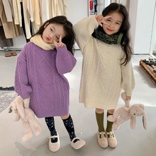 儿童洋气麻花毛衣裙韩版童装女童套头百搭冬季新款加厚圆领针织衫