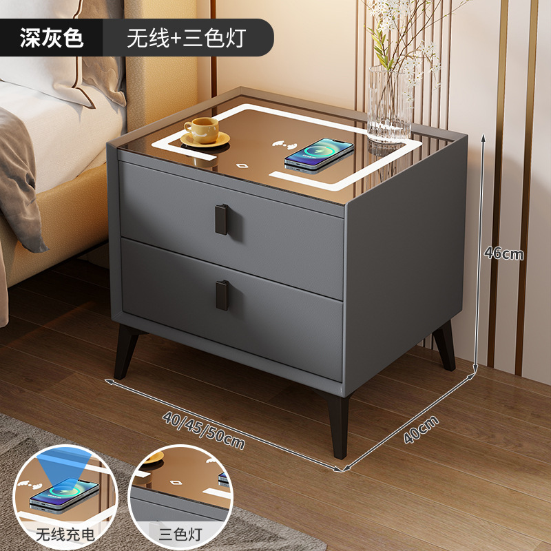 Mesita de noche inteligente de madera maciza de comercio exterior para el hogar Sensación premium Mesita de noche de dormitorio simple, pequeña y muy estrecha, multifuncional