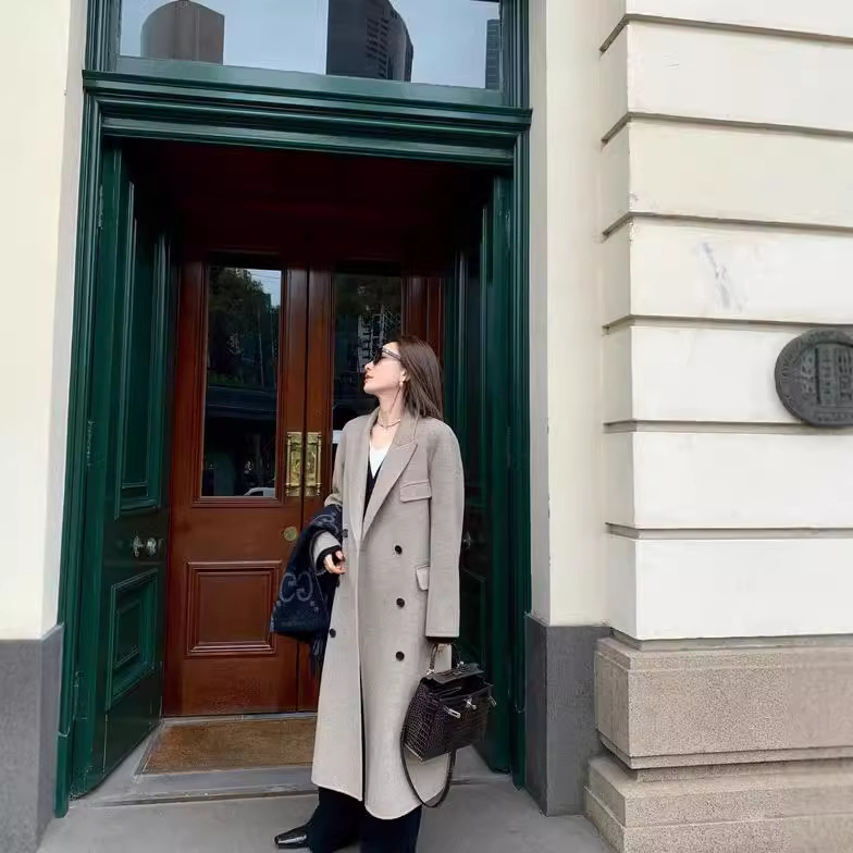 2024新款韩系小个子灰色超长款西装式毛呢子大衣外套女秋冬高级感