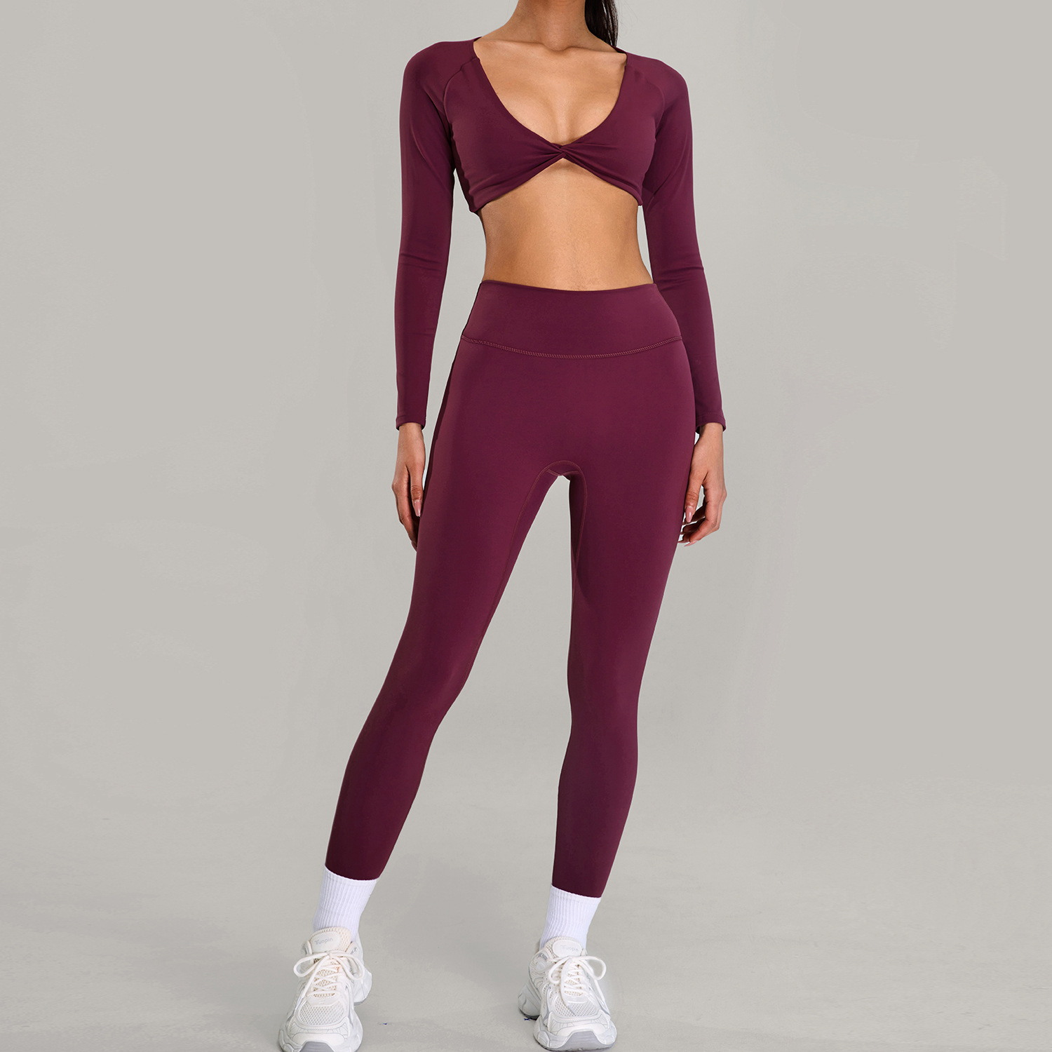 Traje deportivo de alta intensidad europeo y americano, correr al aire libre, ropa de fitness desnuda, cintura alta delgada, ropa de yoga de cinco piezas