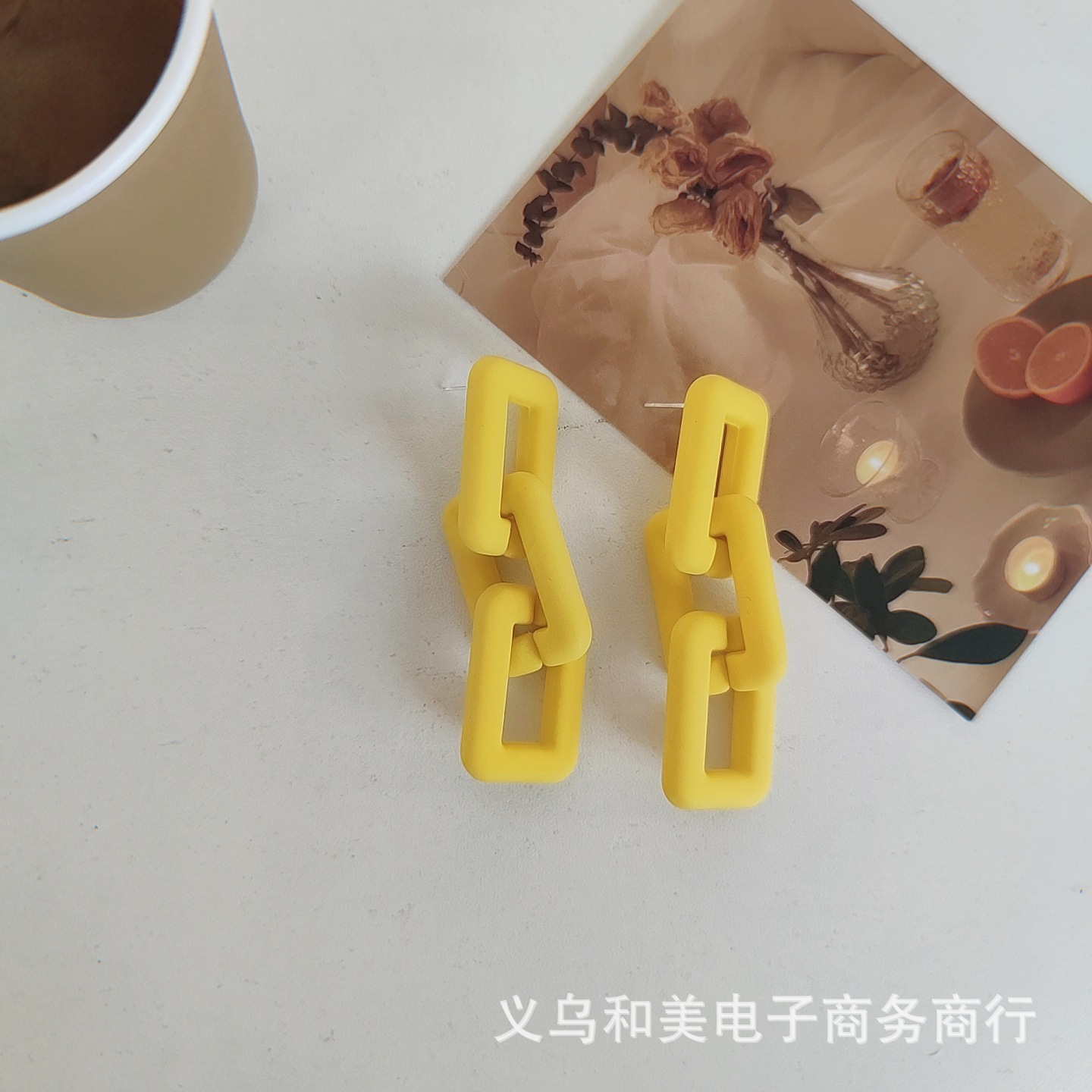 [New style] Net popular ins spring and summer color frosted square chain earrings earrings European and American long exaggerated earrings