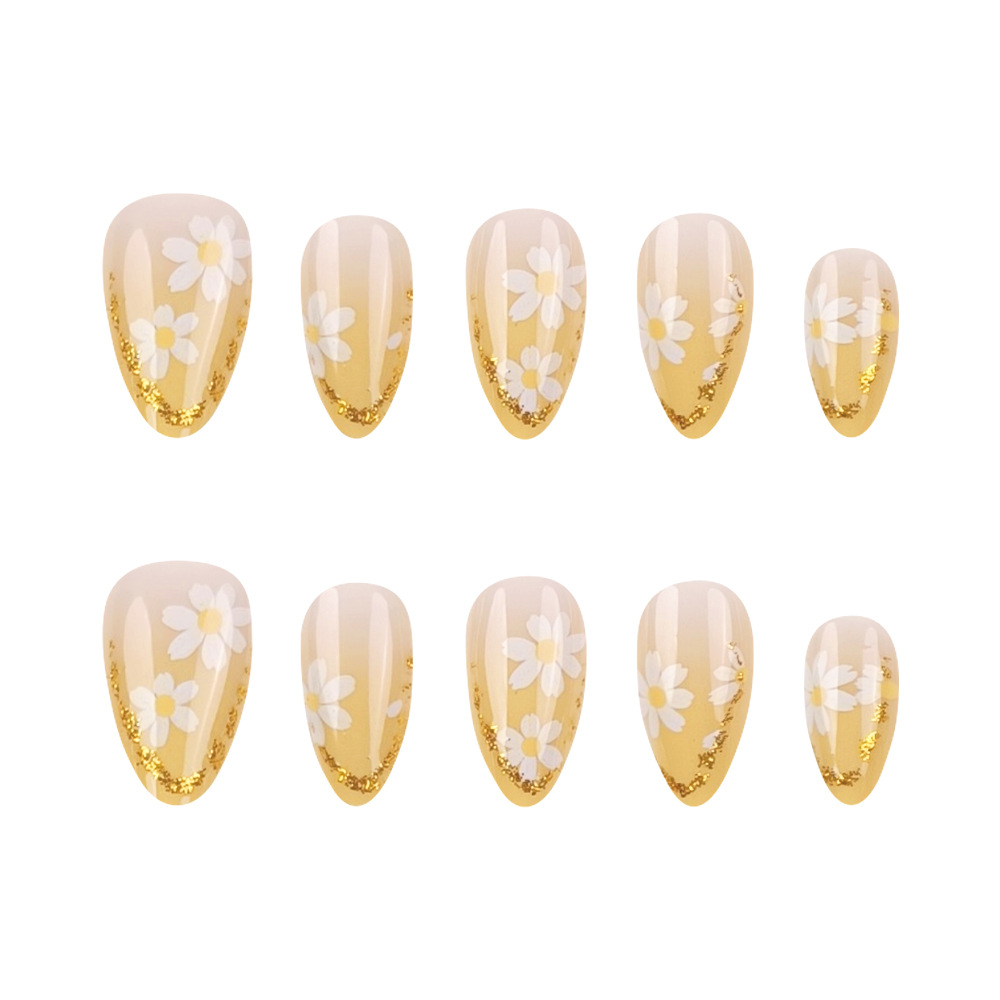 Verano Daisy Phnom Penh francés usar uñas comercio exterior blanco almendras uñas 30 piezas de uñas falsas lotes mixtos spot