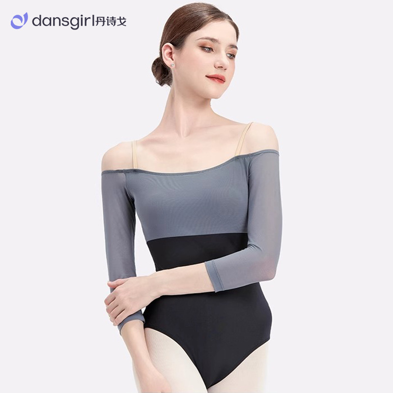 Danshige Three-Quarter Dropped Shoulder Sleeves Spliced Ballet Dance Costume Performance Costume Body Dance Costume Gymnastics Costume Practice Costume