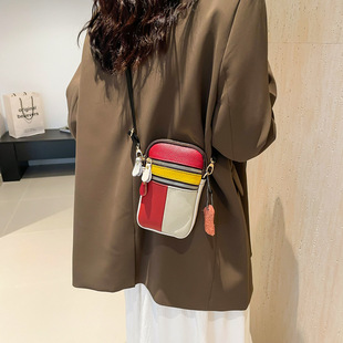 Cross-border Genuine Leather Crossbody Bag Coin Purse Women's All-match Top-layer Cowhide Shoulder Bag Stitching Multi-layer Mobile Phone Bag for Women
