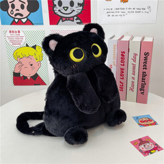 2025 クロスボーダー新しいぬいぐるみバッグ甘くてかわいい黒猫バックパック女の子カレッジスタイル人形バッグ