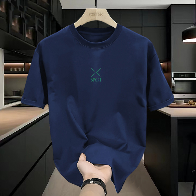 Heavyweight pure cotton short-sleeved t-shirt for men, summer, Hong Kong style, loose fit, trendy and versatile, perfect for couples.