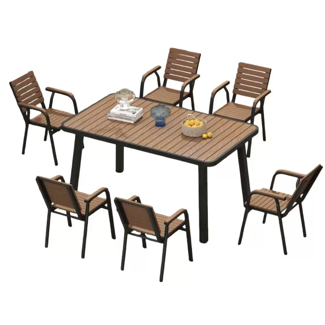 户外桌椅庭院休闲室外露天金属塑木桌子防水防晒防腐木阳台外摆