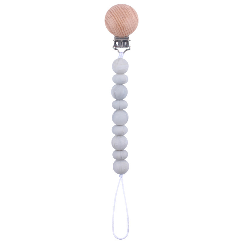 Nuevos suministros para bebés clip de chupete de haya calmante cuentas de silicona para bebés Cuentas planas mordedura Cadena de chupete cuerda anti-caída