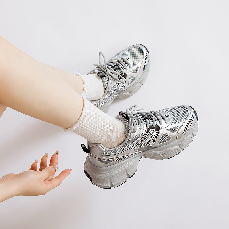 Zapatillas Augu Shiden de suela gruesa para mujer, novedad primavera 2026, ligeras, con cordones, blancas, informales, para correr