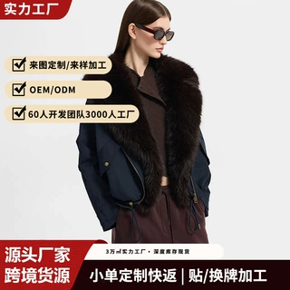 欧美跨境爆款大毛领派克服女工装口袋设计感秋冬百搭保暖棉服外套