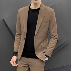 春秋のカジュアルスーツの男性韓国版の修身の小さいスーツのコートのファッションの高級感のごろつきのかっこいい茶色の上着のファッション