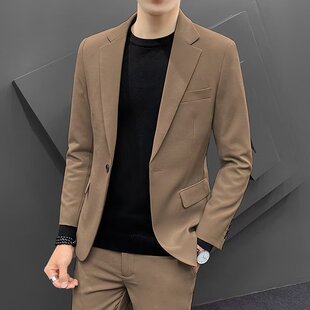 Spring and Autumn casual suit men's Korean-style slim fit small suit jacket trendy high-grade Ruan handsome brown top trendy