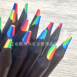 黑木七色芯彩铅一笔多色趣味彩色铅笔工厂直销跨境彩绘笔批发