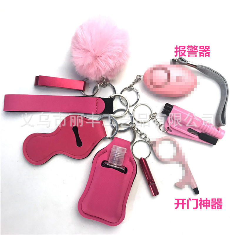 Llavero de muñeca de espejo cruzado Juego de 10 piezas Bolsa de desinfectante de manos para mujer Llavero de alarma de aluminio