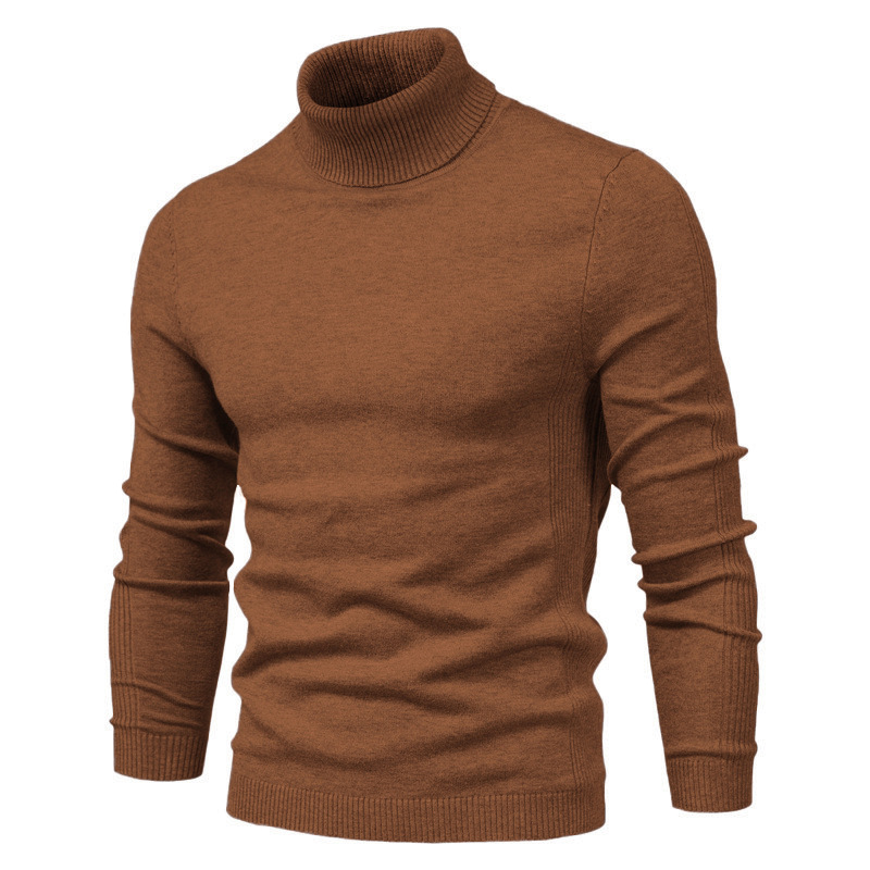 Autumn and Winter New Solid Color Pullover Sweater High Collar Men's Casual Knitwear Thread Shirt_voghion.com