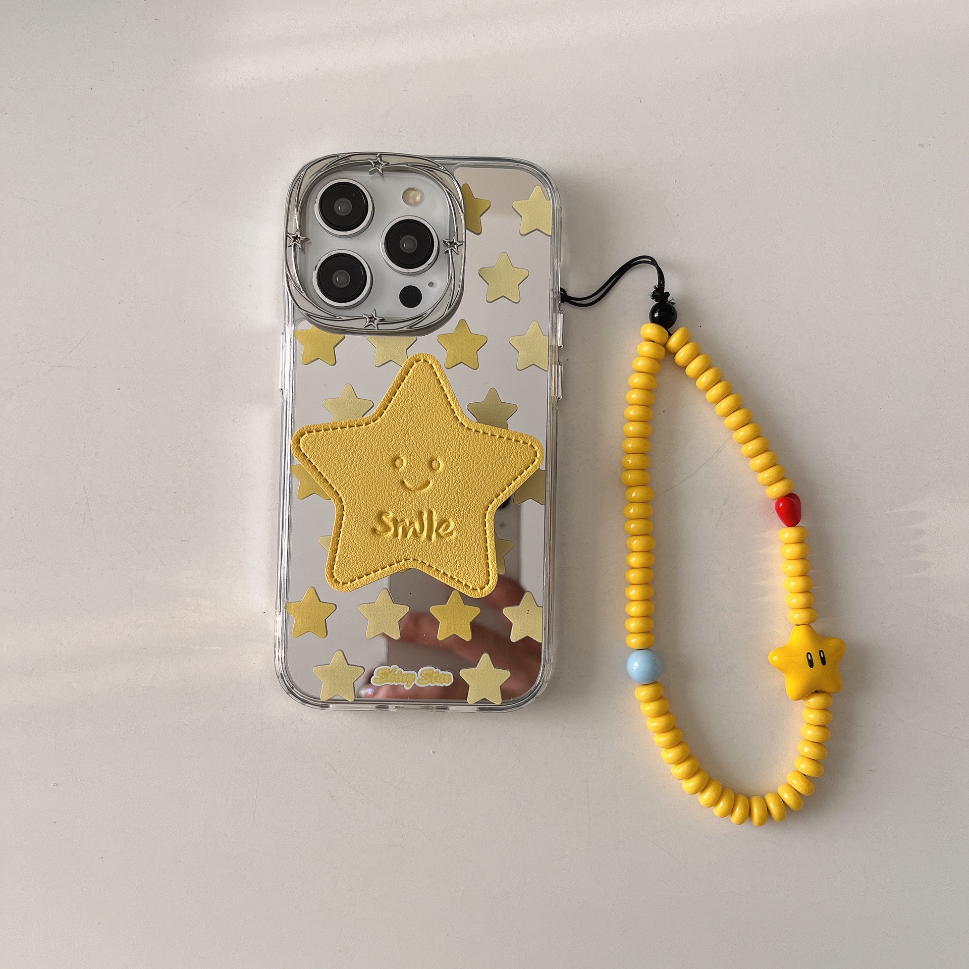 Espejo coreano estrella amarilla para Apple 16Pro funda para teléfono móvil 15ProMax nuevo 14/13 pareja 16PM