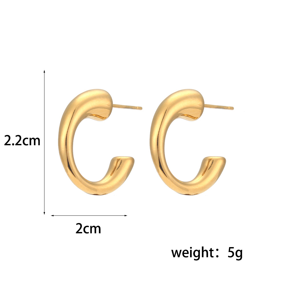 Retro C Shape Stripe Stainless Steel Earrings Plating Stainless Steel Earrings_colorza_3