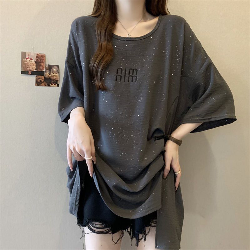 Nueva camiseta de manga corta con hebilla de disco de estilo nacional chino para mujer verano nuevo estilo suelto y delgado top de lentejuelas con pliegues irregulares para mujer ins