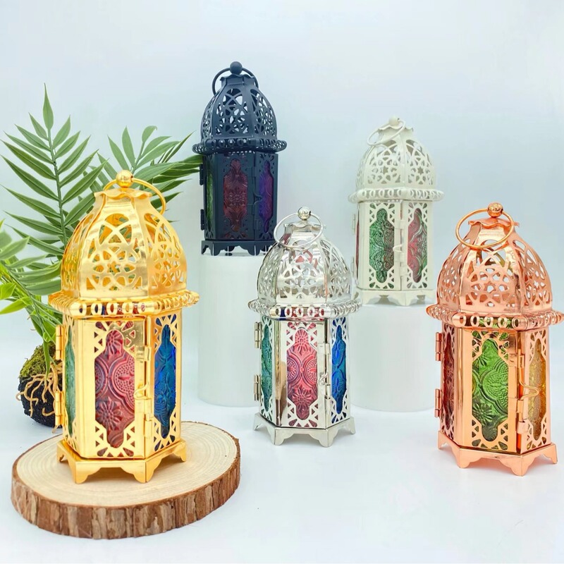 Cross-border Moroccan Glass Candlestick Scandinavian Retro Iron Art Classical Bar Creative Home Decoration Candle Holder Ornaments