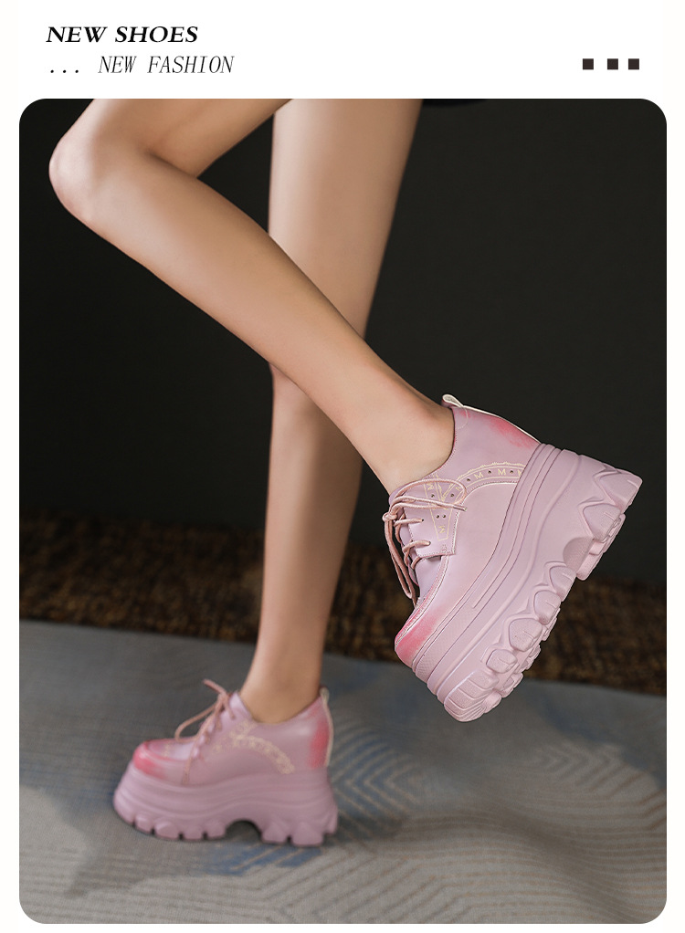 Giày sneaker nữ đế dày phong cách Anh quốc cổ điển, dây buộc, gót 12 cm — màu nâu chi tiết 7
