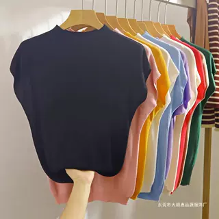 秋冬新款高品质纯色半高领包肩袖针织衫女无袖内搭打底衫西装内搭