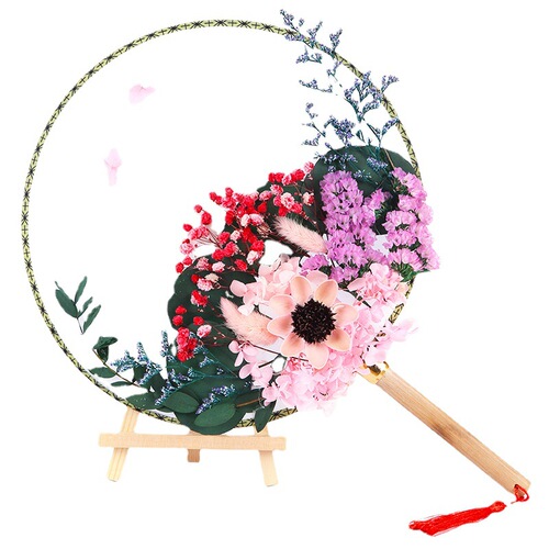 Chinese air-dried flower fan diy material package Mother's Day warm-up team building handmade immortal flower ancient fan fan
