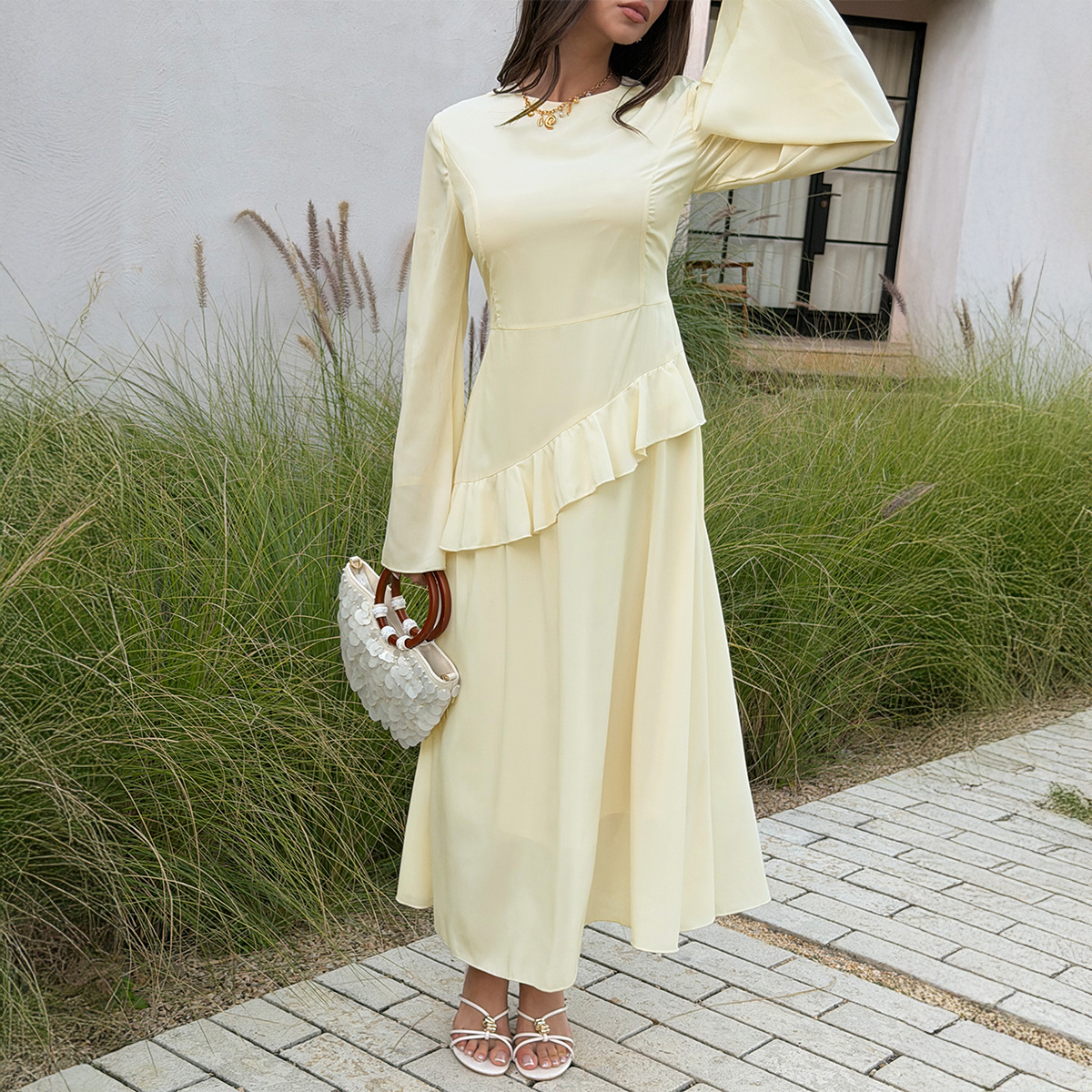 Elegant Fairy Like Women's Dress European American Style Water Sleeve Patchwork Design Spring Summer_ecoleips.com
