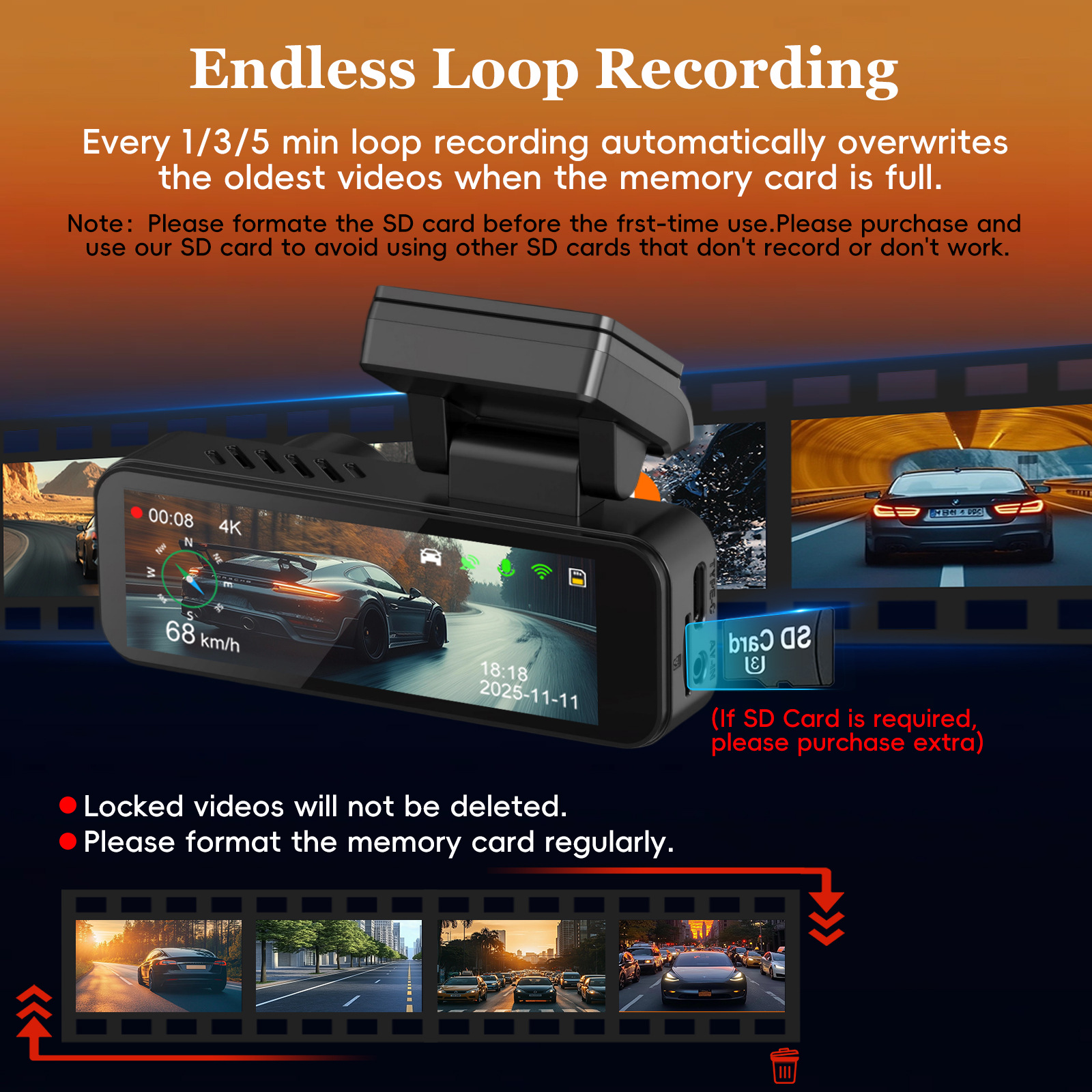 New Cross-Border 4K High-Definition Night Vision Dual-Lens Wifi Front and Rear Dual Recording 24-Hour Parking Monitoring Car Dashcam