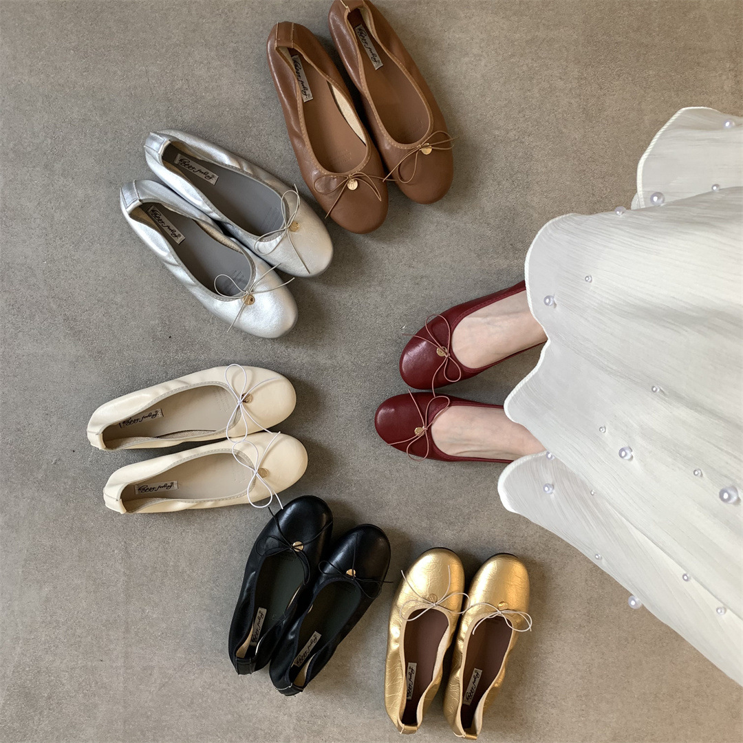French Flat-Soled Ballet Shoes with Bows for Women 2026 New Spring Korean Style Retro Round-Toe Shallow-Mouth Flats