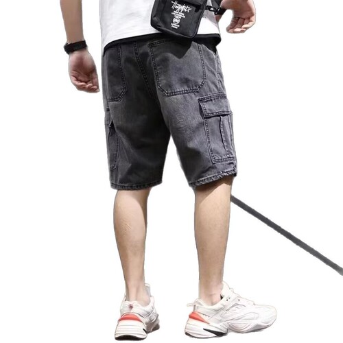 Temperament fashion ins trend shorts summer Internet celebrity gray tooling men's jeans five-point simple unbranded Harajuku