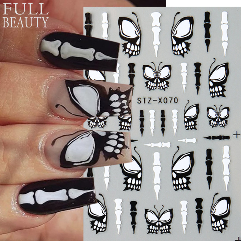 Cross-Border New Nail Art Stickers Ins Halloween Black and White Butterfly Wings Ghost Adhesive Nail Stickers Wholesale Nail Cross-Border New Nail Art Stickers Ins Halloween Black and White Butterfly Wings Ghost Adhesive Nail Stickers Wholesale Nail