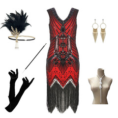 外貿歐美女1920復古亮片流蘇裙連衣裙宴會晚禮服舞台表演服裝套裝