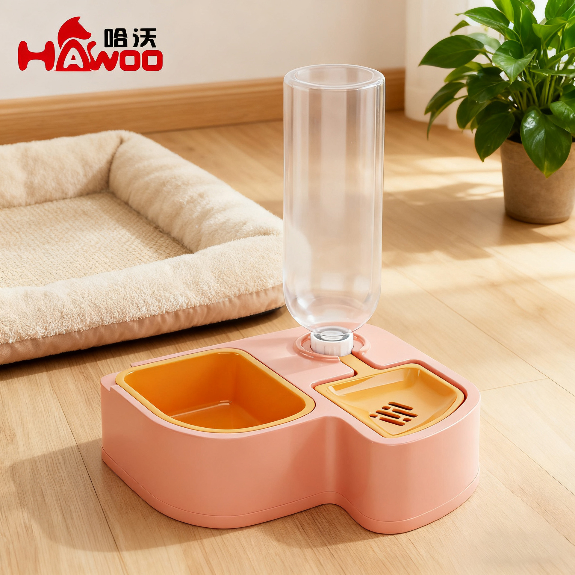 Alimentador de agua potable para mascotas Tazón doble de plástico integrado de agua y comida para aves Dodo multifunción Tazón de agua para perros Tazón de agua para gatos