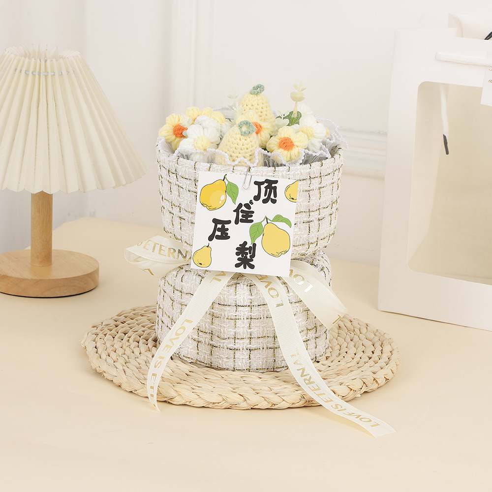 Día de la Madre Clavel de incienso pequeño tejido de flores de punto ramo de lana para esposa, novia, madre, regalo de cumpleaños