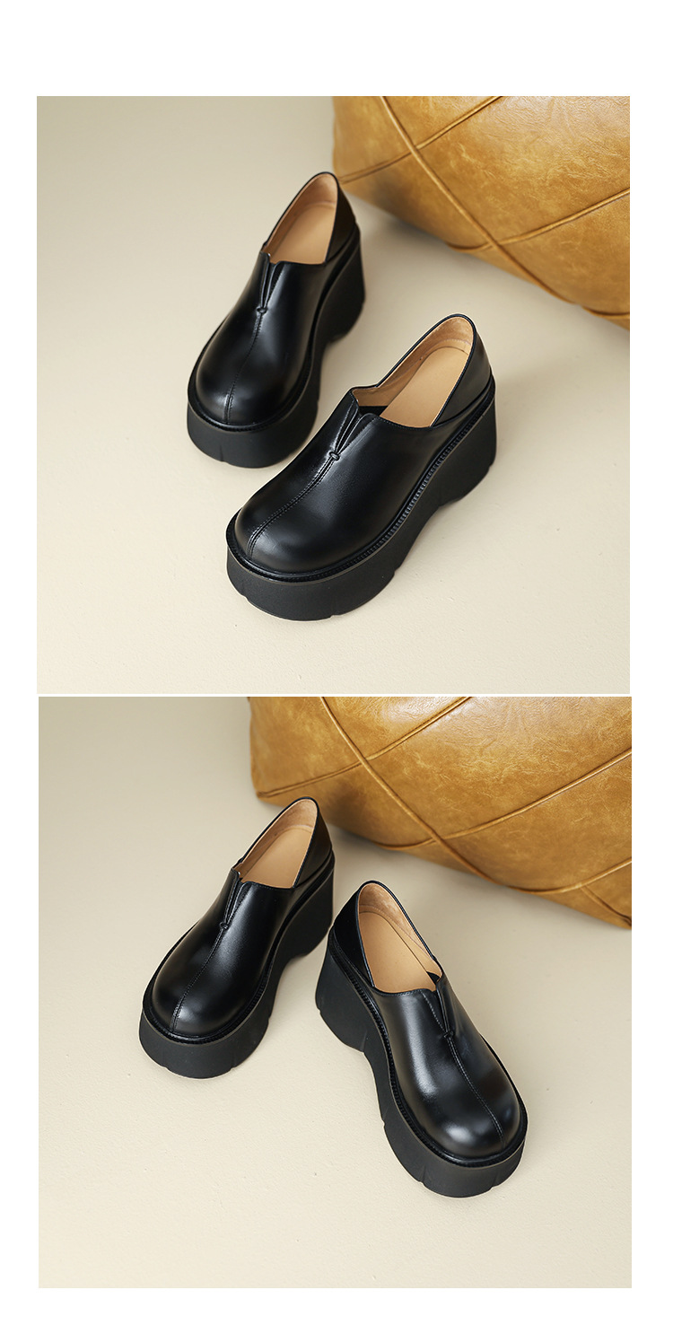 Giày loafer nữ đế xuồng platform da bò cao cấp gót 9 cm — màu đen, màu trắng ngà chi tiết 11