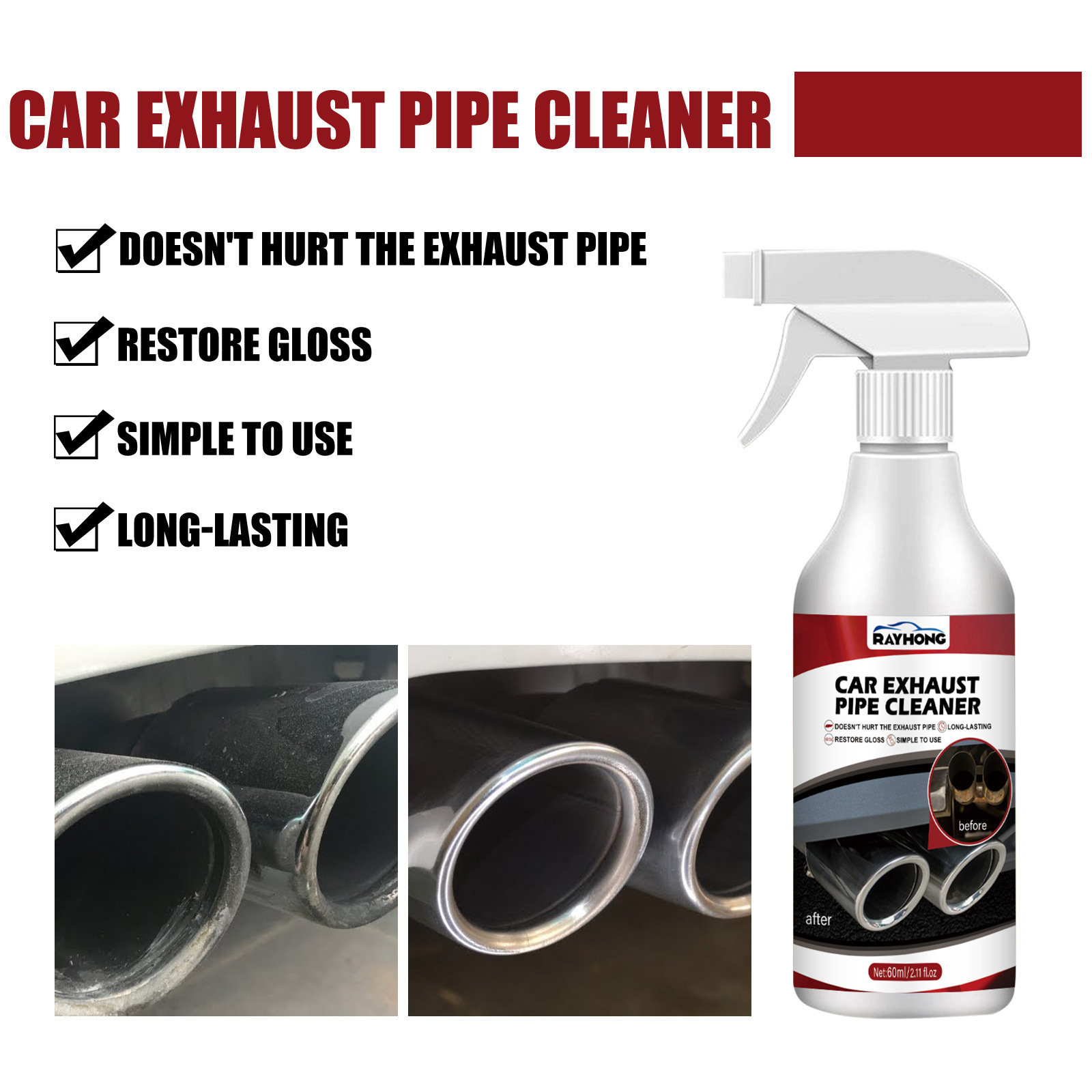 Rayhong Car Exhaust Pipe Cleaner Removes Rust, Removes Carbon Deposits, Removes Black Smoke Cleaner, Car and Motorcycle Maintenance