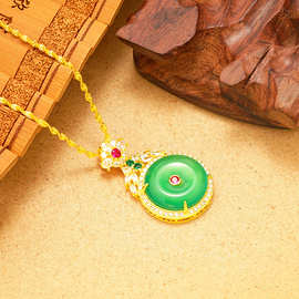 时尚民族风镶嵌绿玉髓国风仿24k黄金吊坠女 挂坠直播沙金首饰品