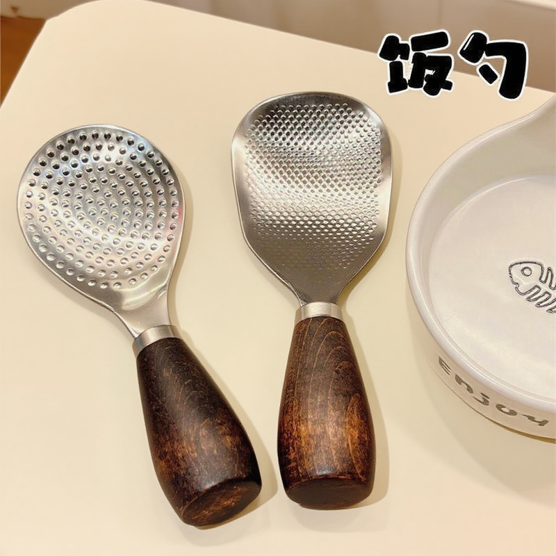 木柄不锈钢饭勺立式电饭煲勺子米饭家用铲子加厚耐高温食品级饭勺|undefined